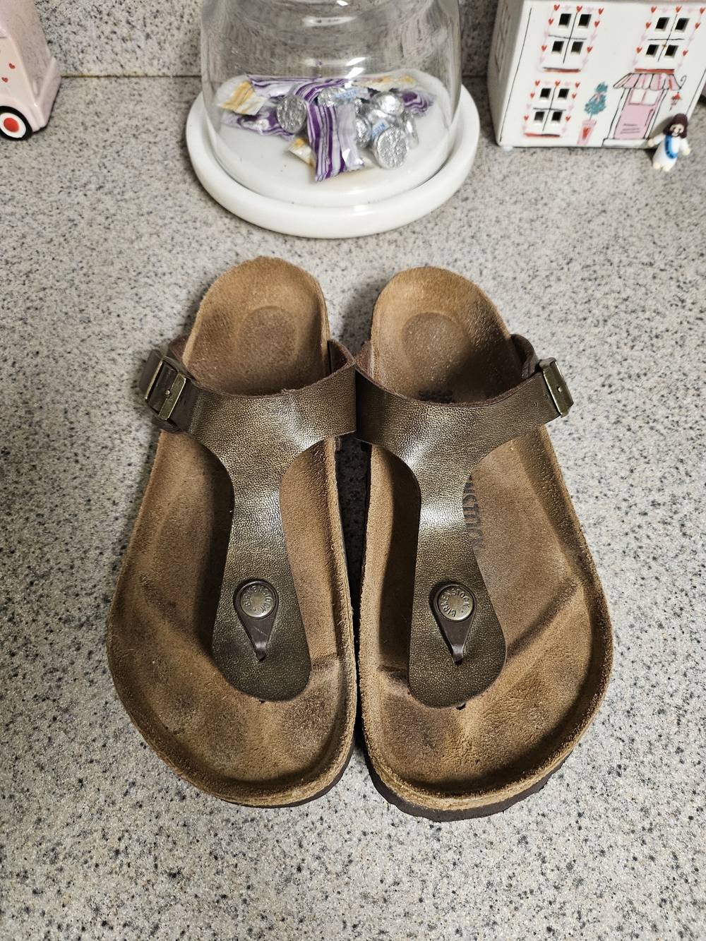 Birkenstock Metallic Brown Thong Sandals with Buckle